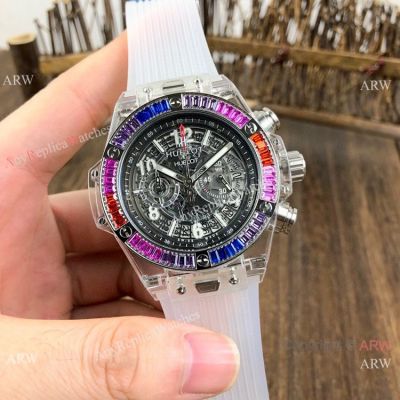 Hublot Big Bang Unico Chronograph Replica Rainbow Bezel Hublot Transparent Watch